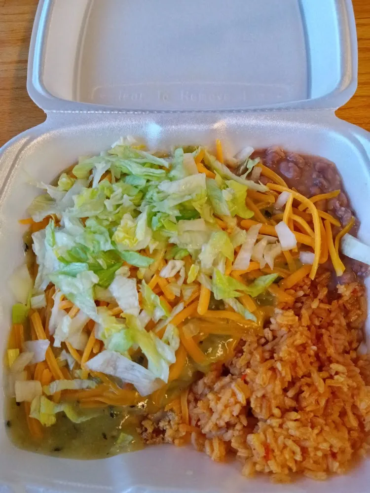 Enchilada Plate with Ground Beef Beans and Rice